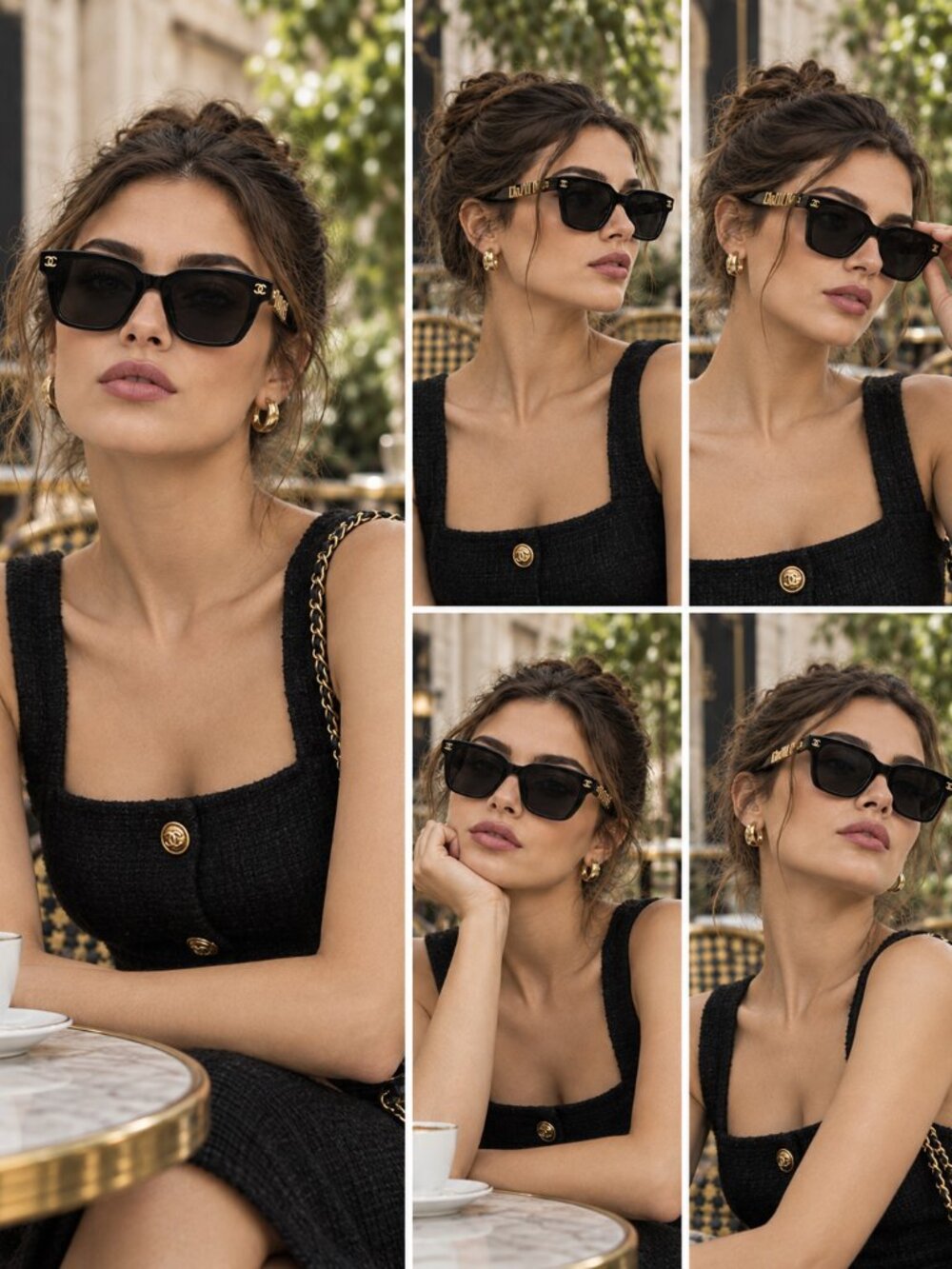 NWT CHANEL CH0748 Black Sunglasses Gold CHANEL Logo Temples Square